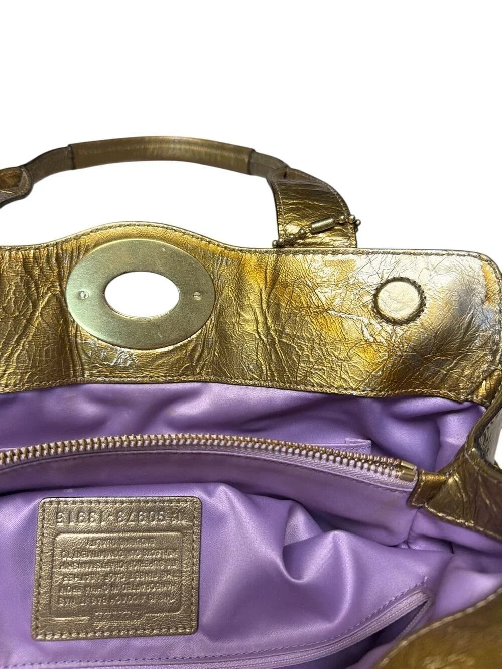 Coach Garnet 13915 Metallic Gold Leather Turnlock Satchel Bag Women's Handbag